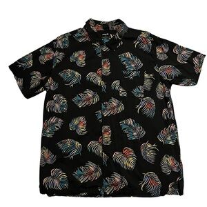 Hurley Black Botanical Floral Print Men's Button Down Short Sleeve Shirt‎ Large